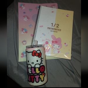 Sanrio bundle (hello kitty tumbler, my melody folder with matching notebook)